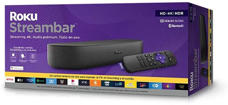 ROKU Streambar Dispositivo de Streaming 4K/HD/HDR y Audio Premium, Todo en uno, Incluye Control Remoto de Voz